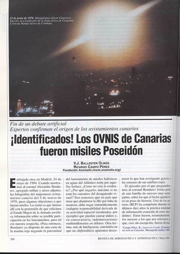 Canary Islands UFo singhtings 1976